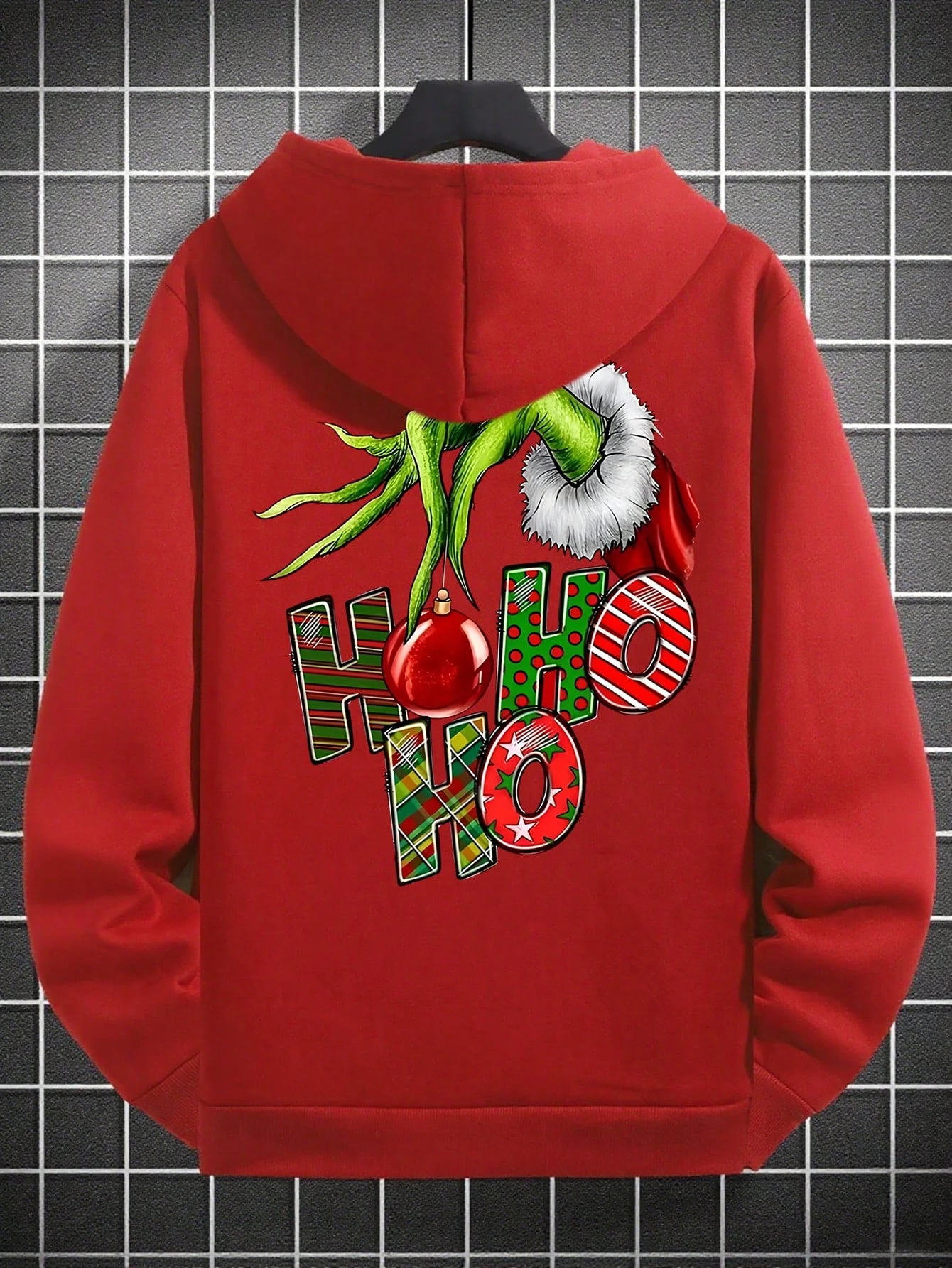 سويت شيرت رجالي كاجوال بقلنسوة على الموضة في الشارع لعيد الميلاد مطبوع عليه عنصر مطبوع، لخريف/شتاء