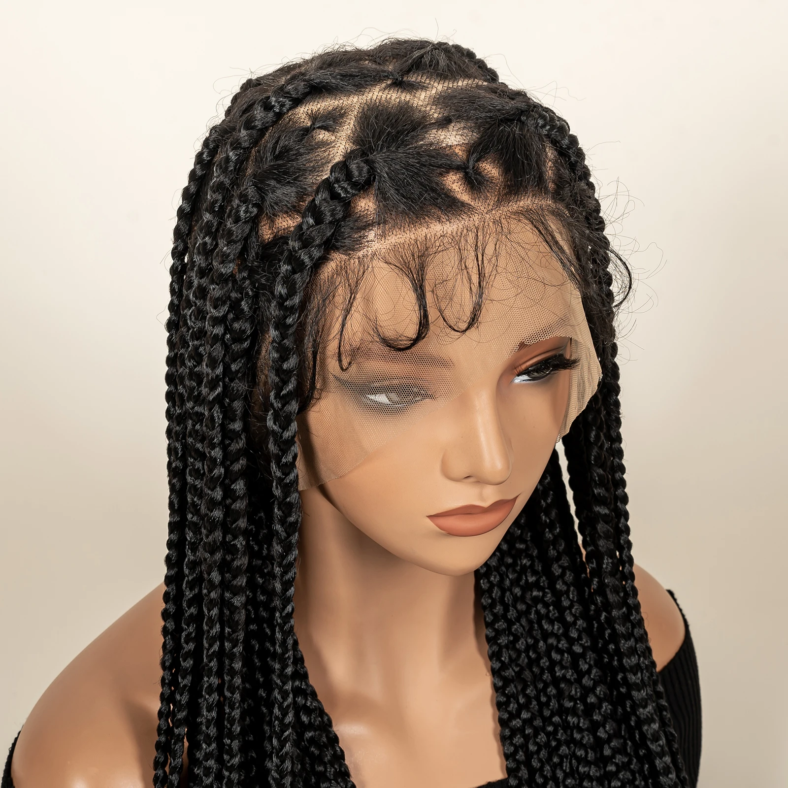 Box Braided Wigs 34inch Synthetic Cornrow Braids Full Lace Transparent Knotless Braided Wigs for Black Women