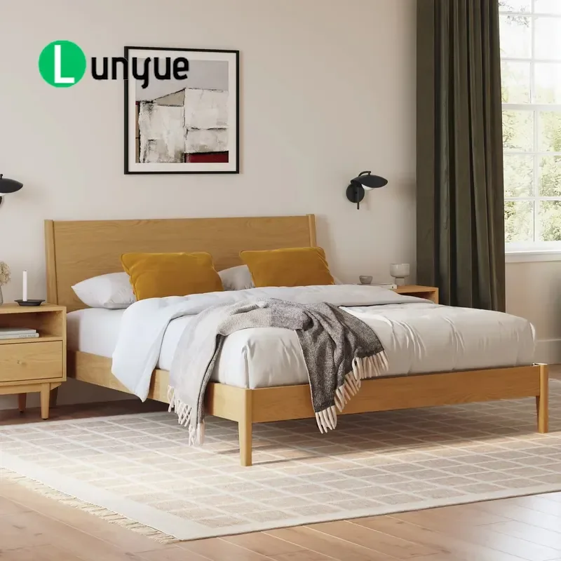 Modern American Oak Bed Frame Queen Double Size Luxury Organic Solid Wood Master Bedroom Furniture Customizable High Quality