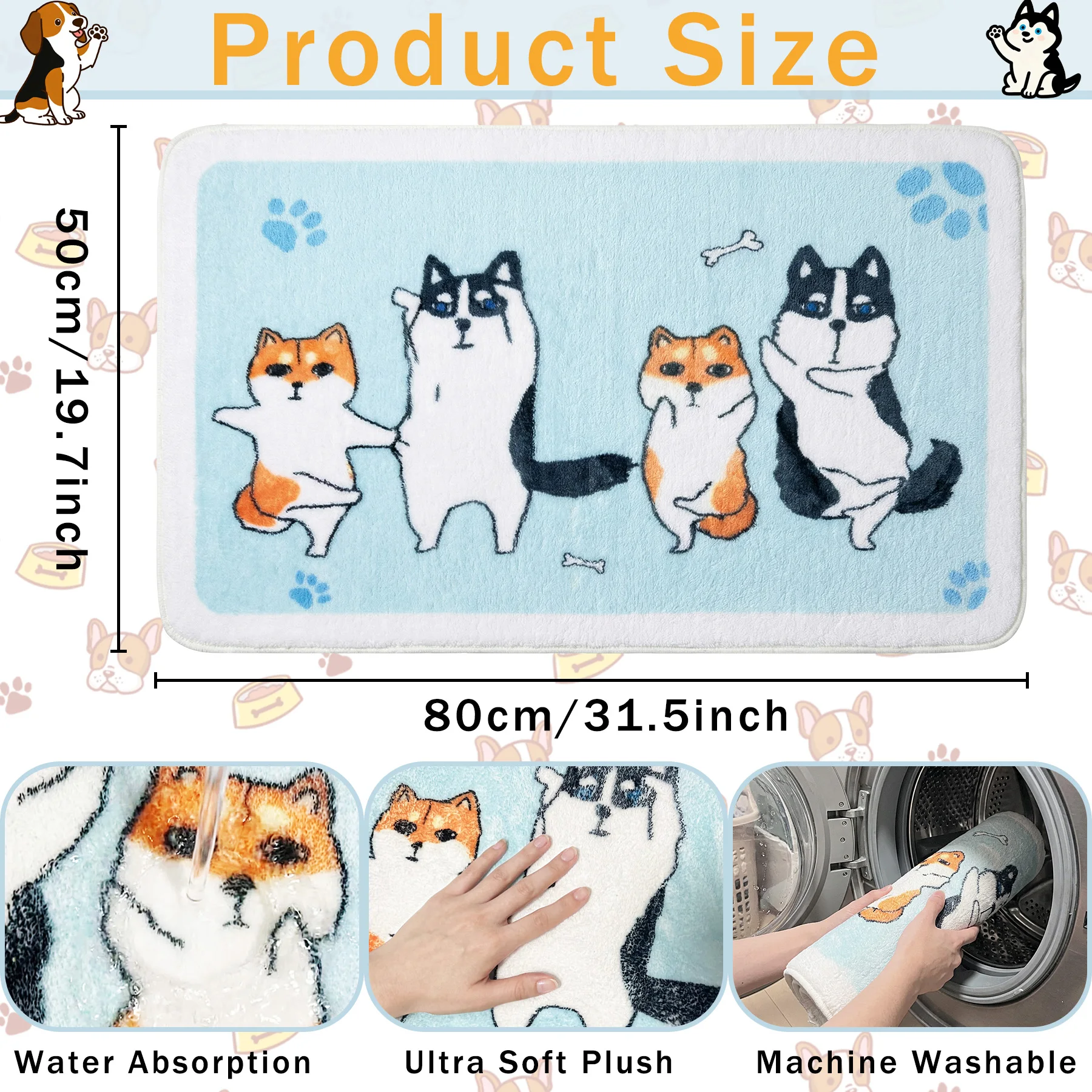 Cute Cat Bath Mat - Soft Plush Absorbent Non-Slip Rug for Bathroom Kitchen, 20x31.5