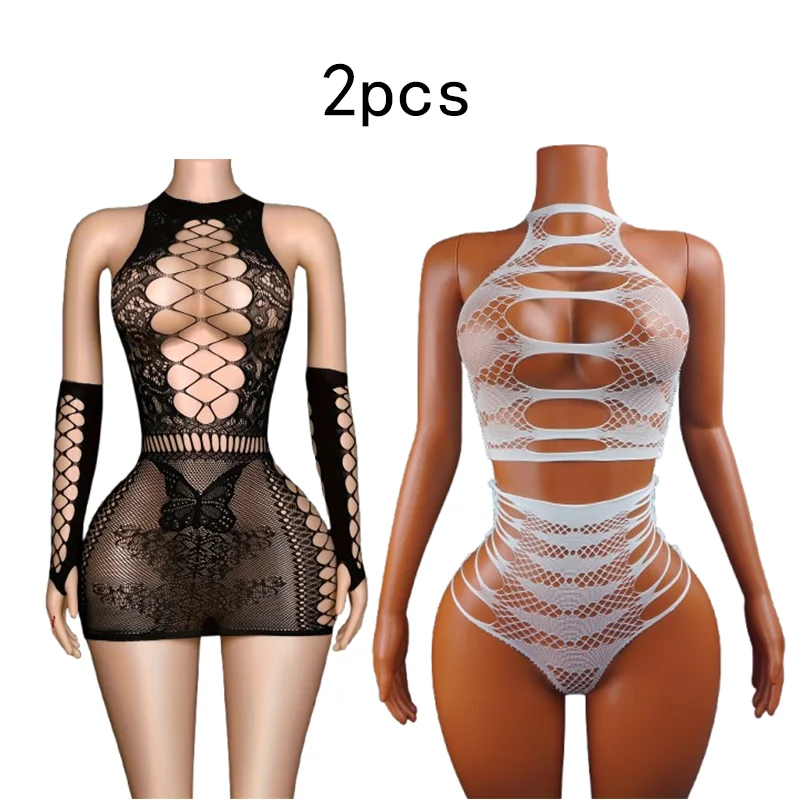 2-Piece Set – Sexy Cut-Out Lingerie: Lace & Mesh Bodysuit, Form-Fitting Dress, Sleepwear, Sexy Lingerie, Swimwear, Beachwear