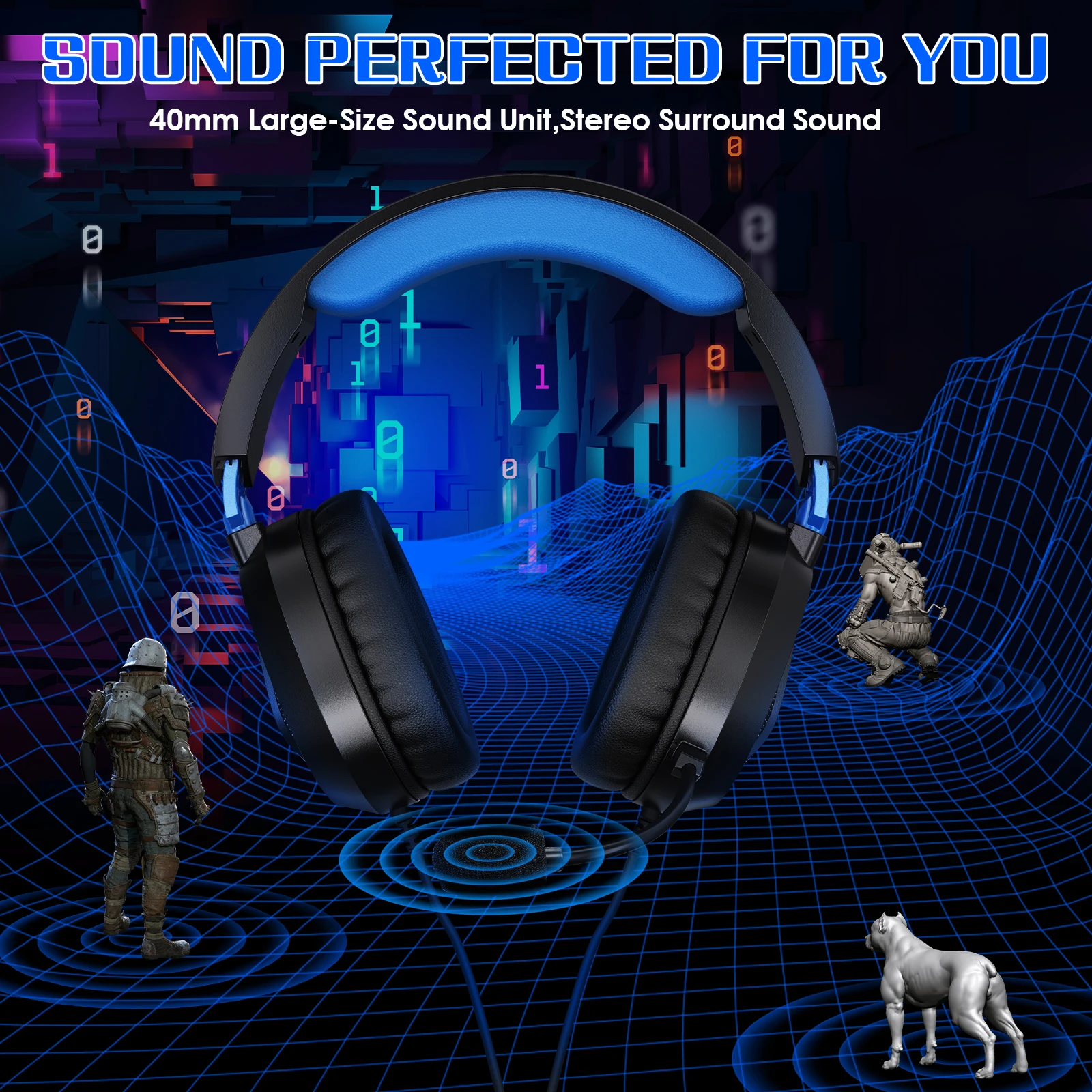 سماعات رأس سلكية للألعاب G3100 للكمبيوتر المحمول Ps4 مع ميكروفون ستيريو وصوت محيطي وإلغاء الضوضاء النشط