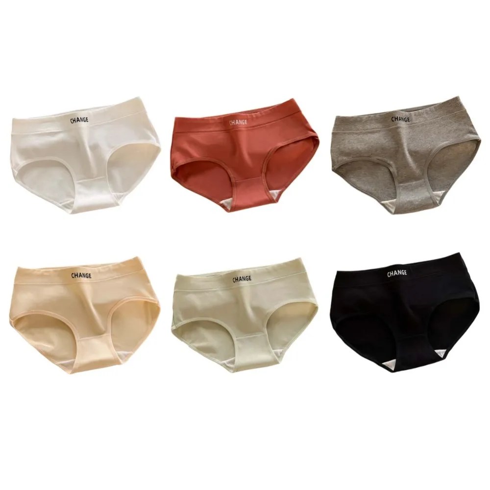 

English Letter Women Letter Cotton Panties Female Lingerie Seamless Letter Cotton Briefs Soft Thin 6Pcs Cotton Underpants Women
