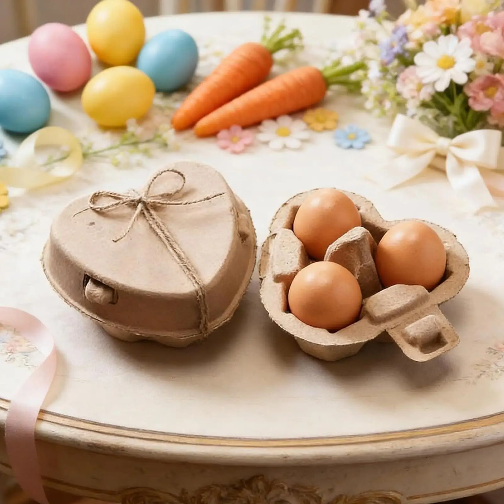40pcs Heart-Shaped Easter Egg Cardboard Boxes with Handles Reusable Paper Basket Containers for Storing Eggs Holder Refrigerator