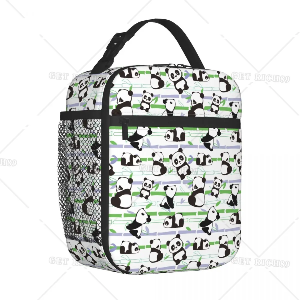 Cute Panda Bears and Bamboo Insulated Lunch Tote Bag for Boys Girls Storage Food Box Portable Thermal Cooler Bento Box Outdoor