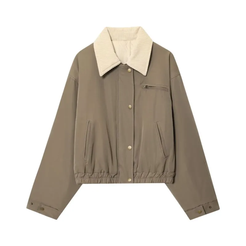 

Fashion Patchwork Bomber Jacket Coat For Women 2025 New Autmn Retro Casual Single-breasted Zipper Pocket Short Outerwear Female
