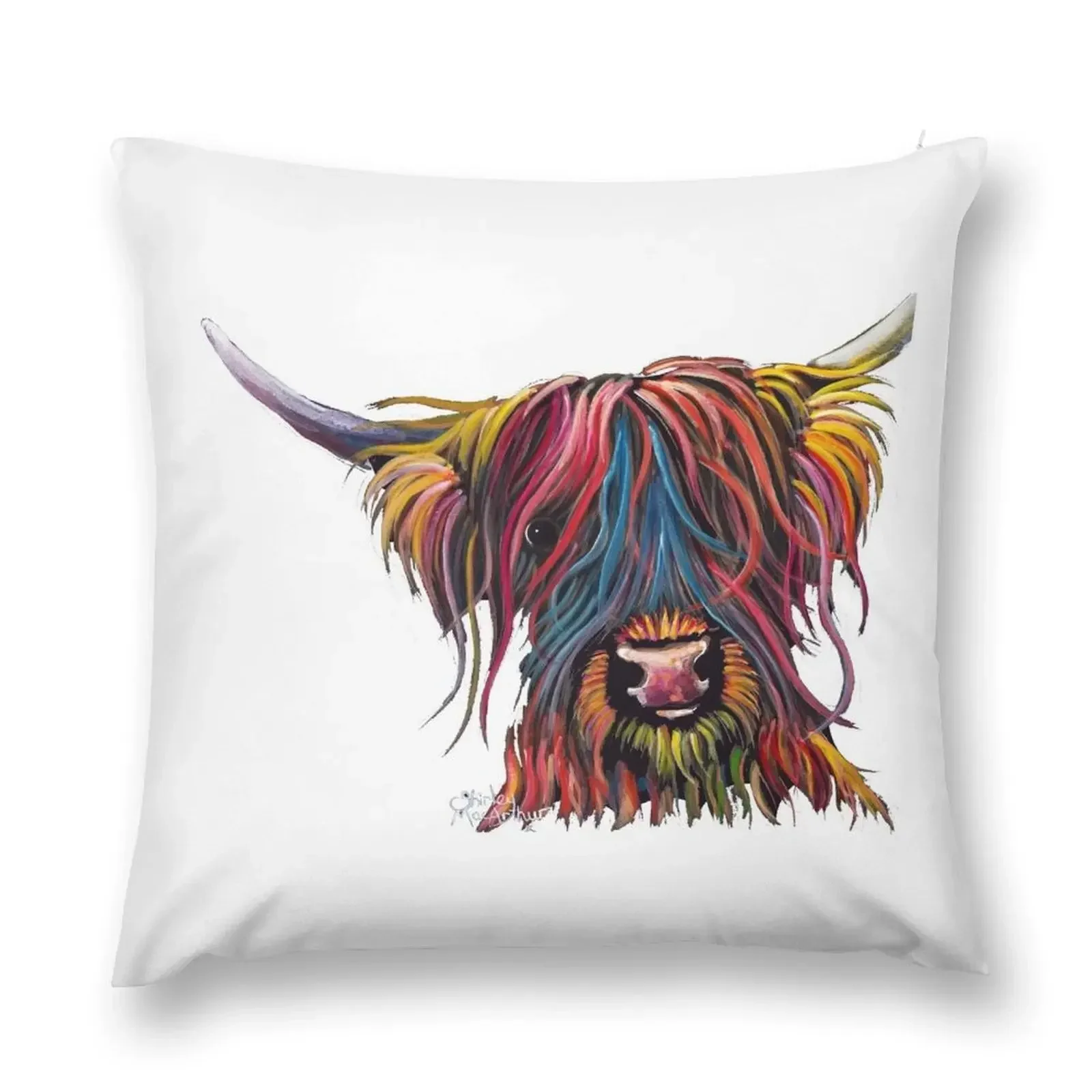 Scottish Hairy Highland Cow PRiNT ' SWEET PEA ' by Shirley MacArthur Throw Pillow Pillowcase Cushion Sofa Covers pillow