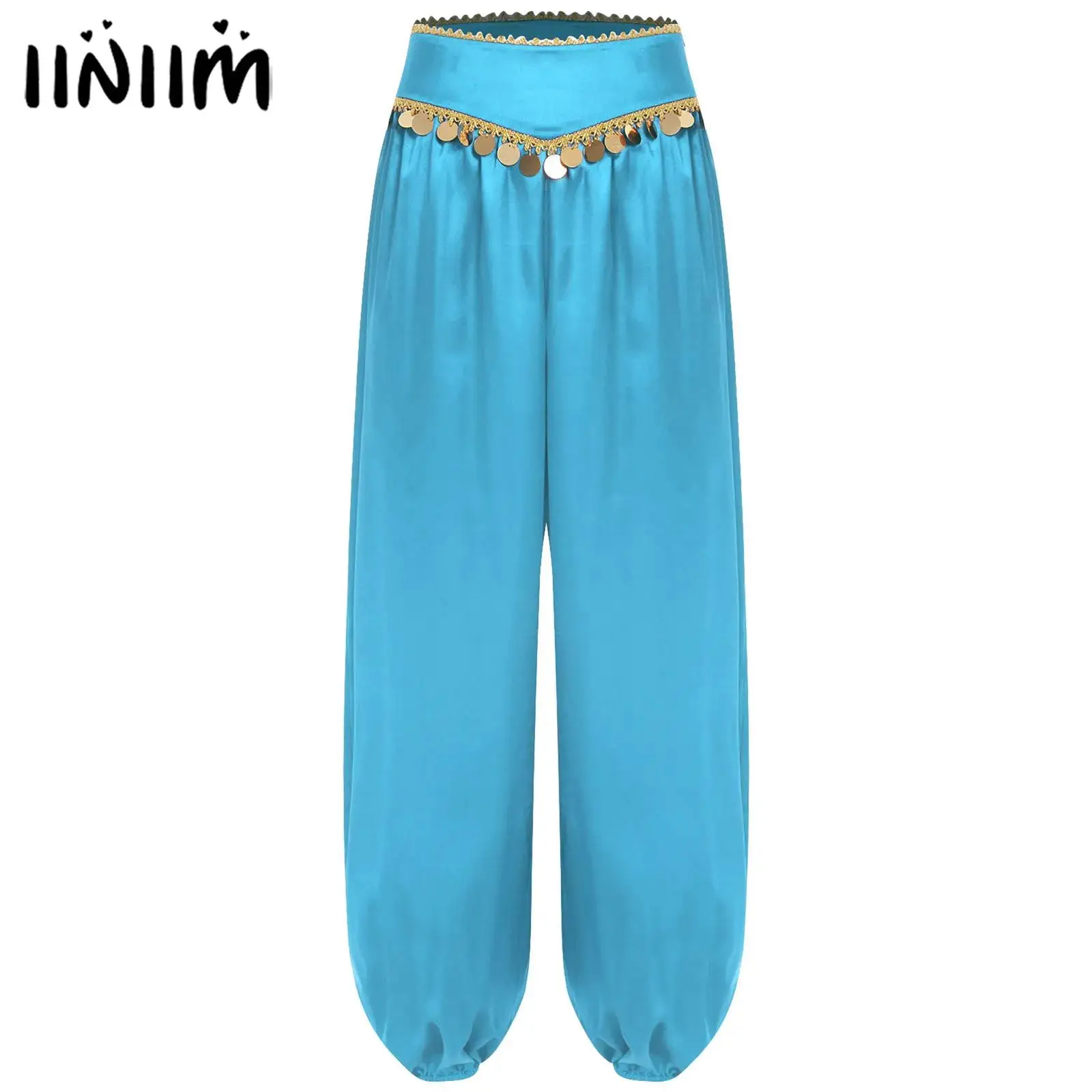 Womens Buikdans Broek Halloween Arabische Broek Lage Taille Pailletten Losse Harembroek Baggy Broek Dans Broek Prestaties Kostuum