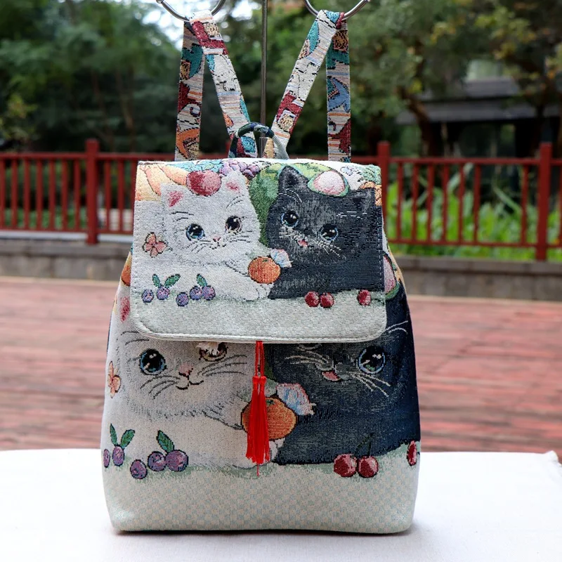 Backpacks Bags for Women Embroidery Ethnic Style Streetwear Fashion Casual Vintage Elegant Harajuku Travel Canvas Bag Sports