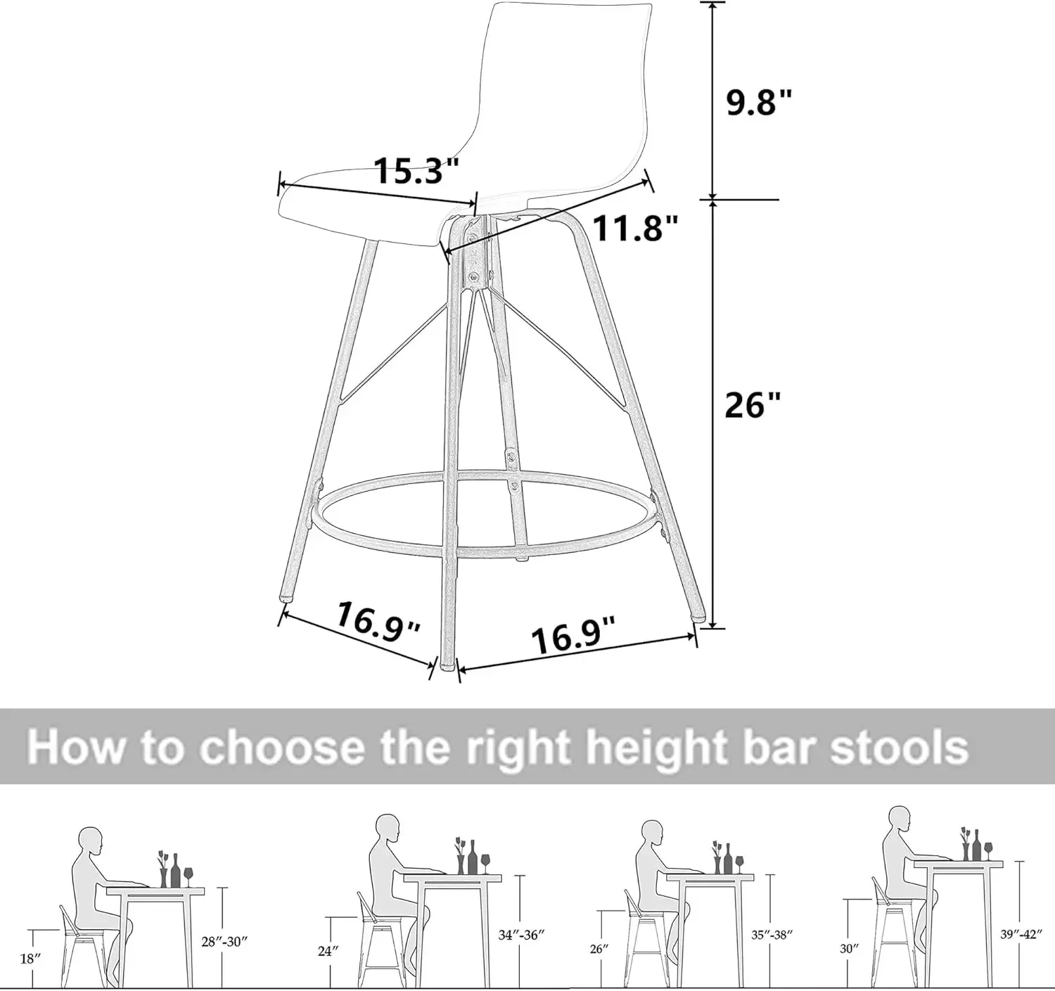 Haobo Metal Bar Stools, Counter Stools Chairs Plastic Seat Swivel Stools Set of 4 for Indoor, Outdoor, Home, Kitchen, Bar