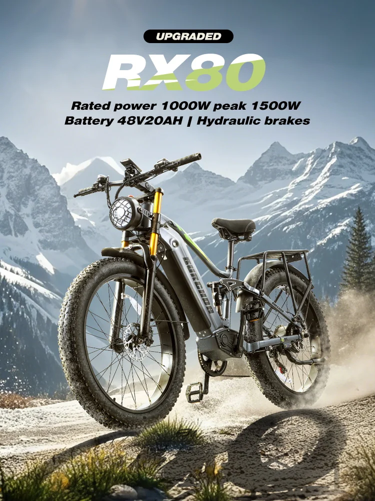 BURCHDA RX80 Elektrofahrrad für Erwachsene mit Hochleistungsmotor, 48V20AH960WH Batterie, 26-Zoll-All-Terrain-Fat-Tire-Mountainbike.