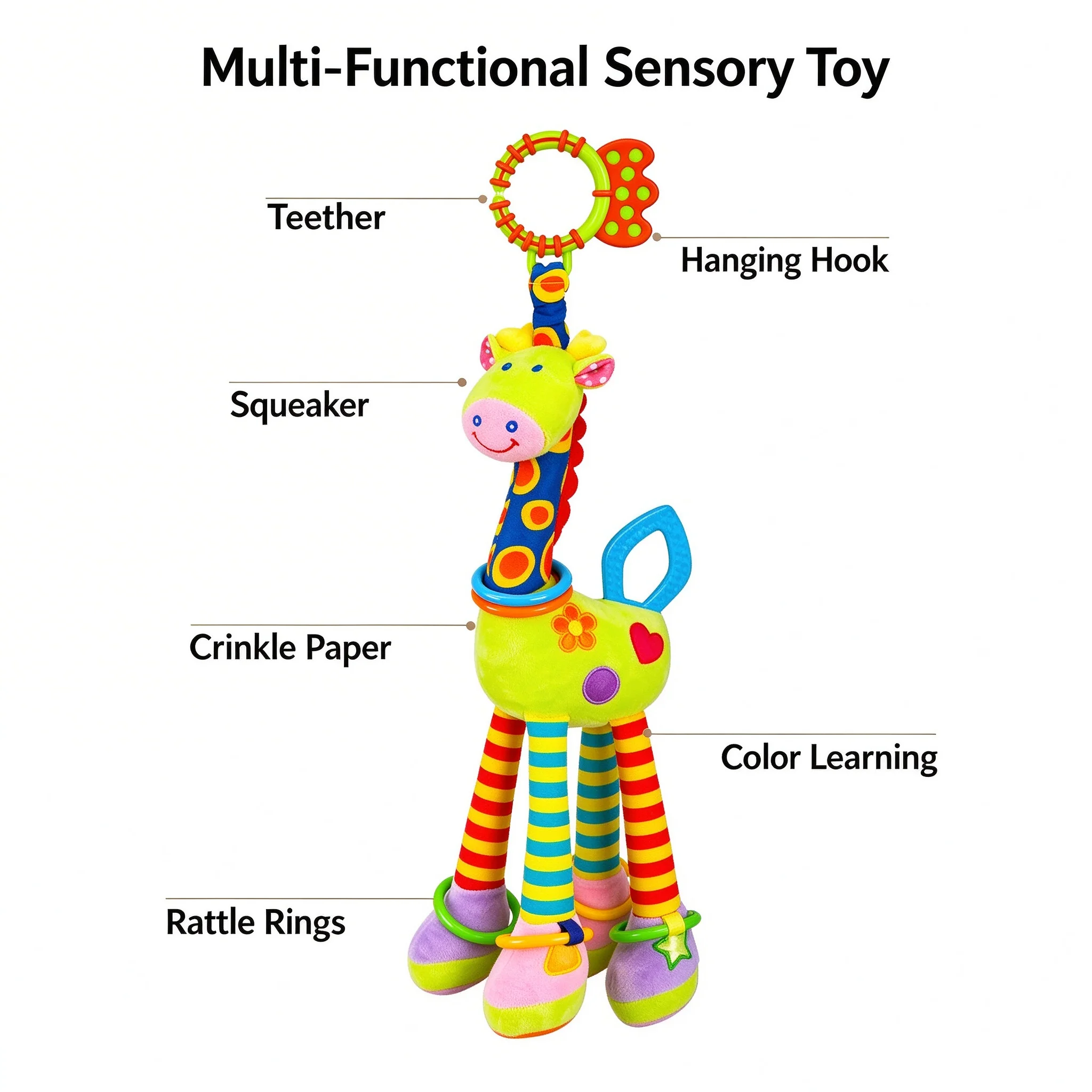 Happy Monkey Newborn Baby Giraffe Toy Stroller Rattle Crib Hanging Toy Plush Teether Infant Car Seat Bed Hanging Toys 0-6 Months