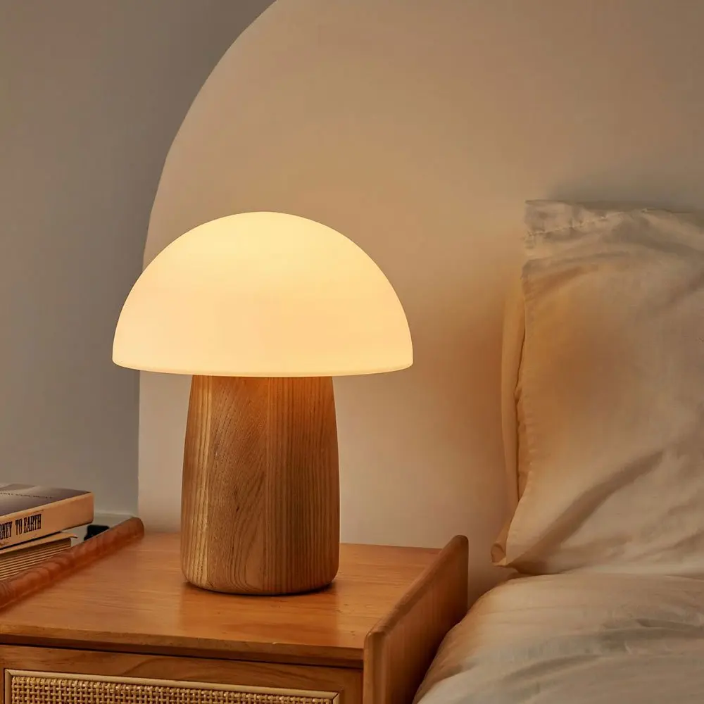

Solid Wood Mushroom Bedroom Cordless Rechargeable Touch Table Lamp Led Bedside Lamp Decorative Ambiance Table Lamps