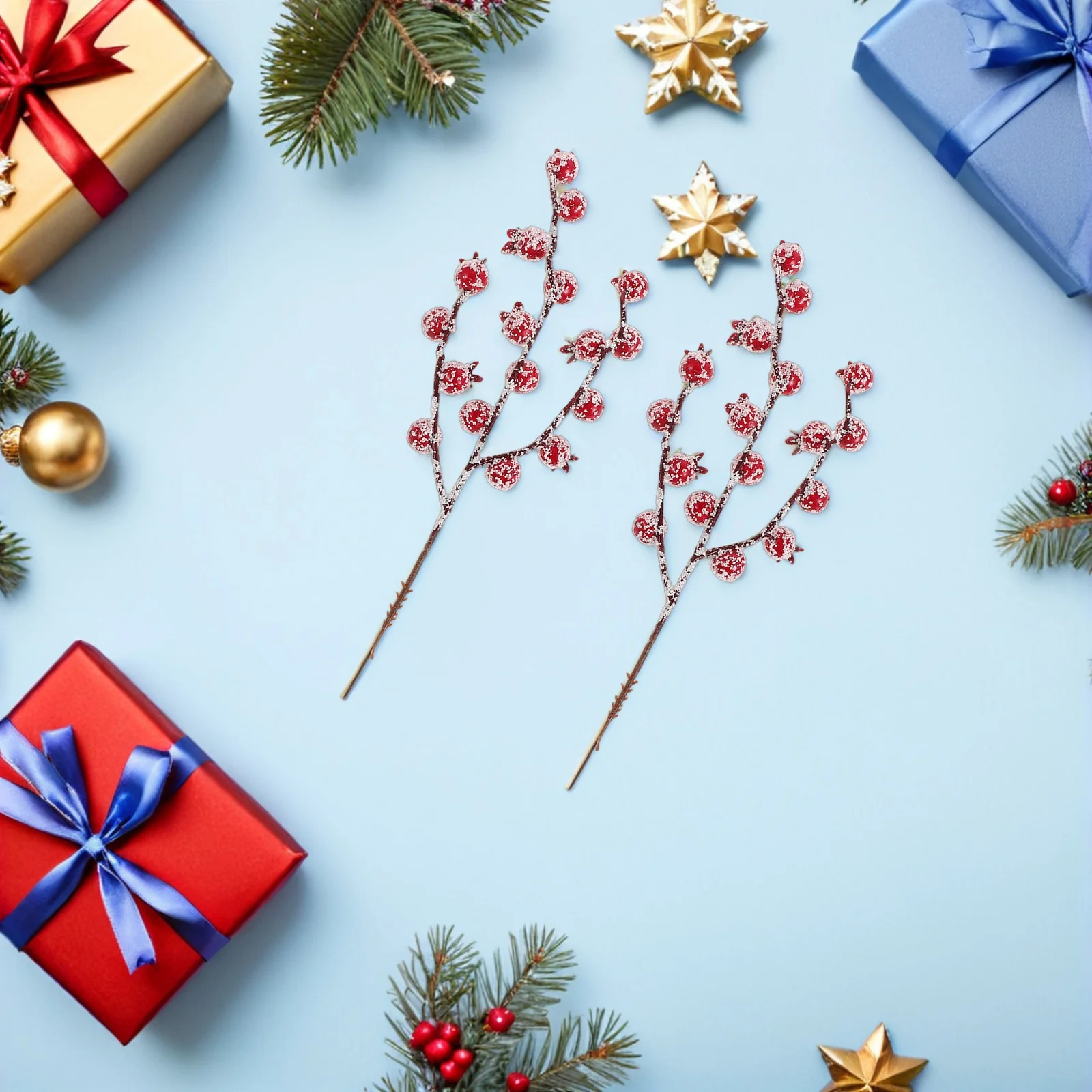 

12pcs Red Berry Cluster Picks Christmas Tree Decorations Frosted Artificial Berry Stems Holiday Wreaths Garlands Centerpieces