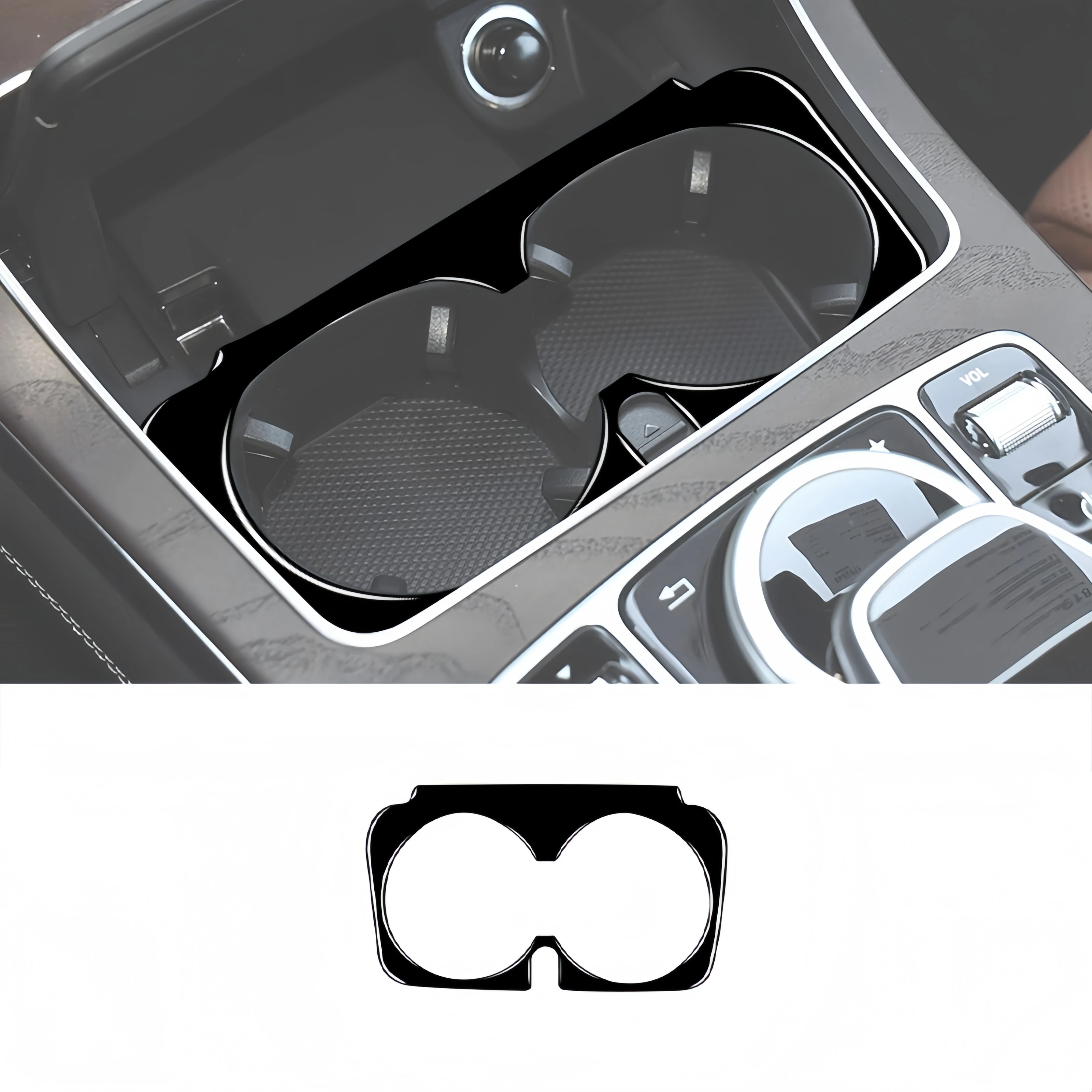 لمرسيدس W205 بنز C الفئة GLC 2014-2020 البيانو الأسود سيارة مركز وحدة التحكم حامل الكأس الإطار غطاء الكسوة ملصق السيارات Zubrifter #1