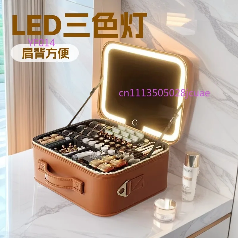 LED Lighted Cosmetic Bag with Mirror, Large Capacity Portable Removable Makeup Storage Case