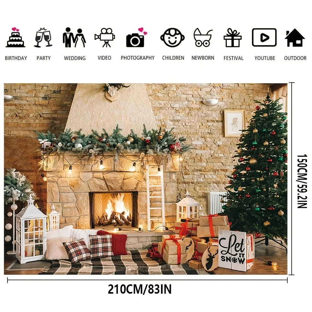 1.5 * 2.1M Christmas themed party background banner fireplace themed background photography Christmas photography background