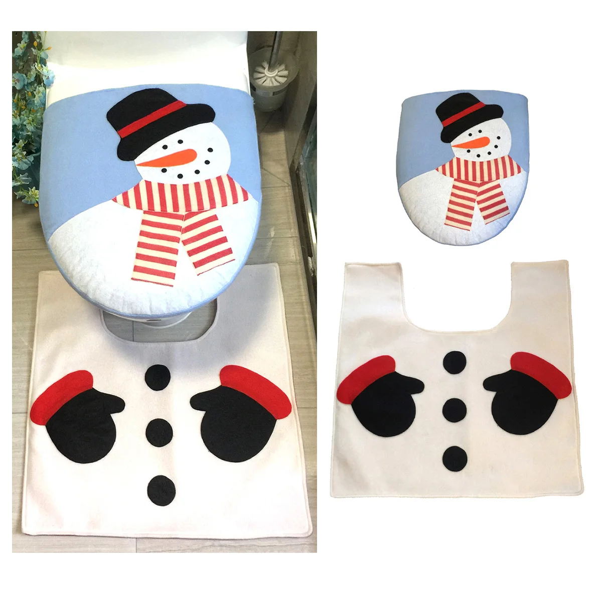 

2Pcs Christmas Toilet Mat Snowman Bathroom Rug Set Lid Cover Floor Decor Toilet Mat Bathroom Floor Carpet