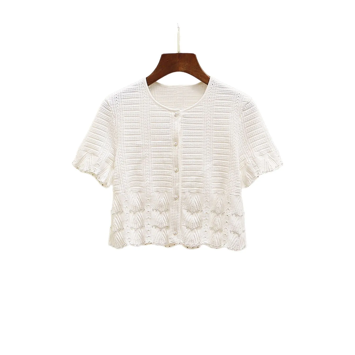 MaSandeM Spring Summer New Faionable Korean Sle ort Knitted Pearl Casual Leisure Ele Versatile Polyester Fiber