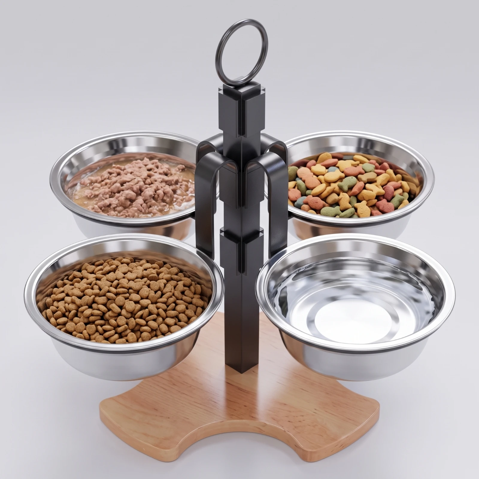 Raised Cat Bowl Holder with Four Bowls Space-Saving Cat Bowl Stand Elevated Pet Feeder Long-Lasting Raised Pet Feeding Station view 2
