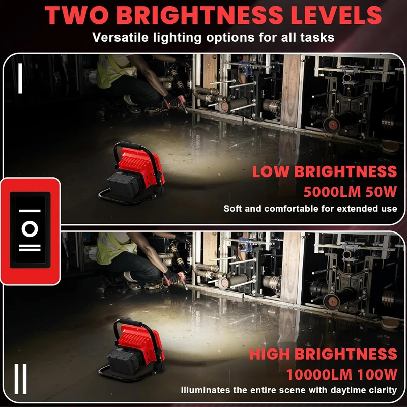 50 واط 10000LM ضوء العمل ForMilwaukee 18VLi-ion بطارية اللاسلكي الأضواء الكاشفة ضوء البناء مصباح يدوي للتخييم التنزه وظيفة #3