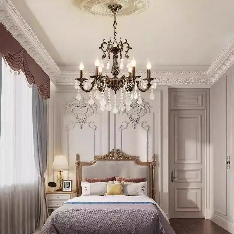 

Elegant Copper Candle Crystal Pendant Light Chandelier Ideal For Living Room Bedroom Restaurant Decoration Led Lamp