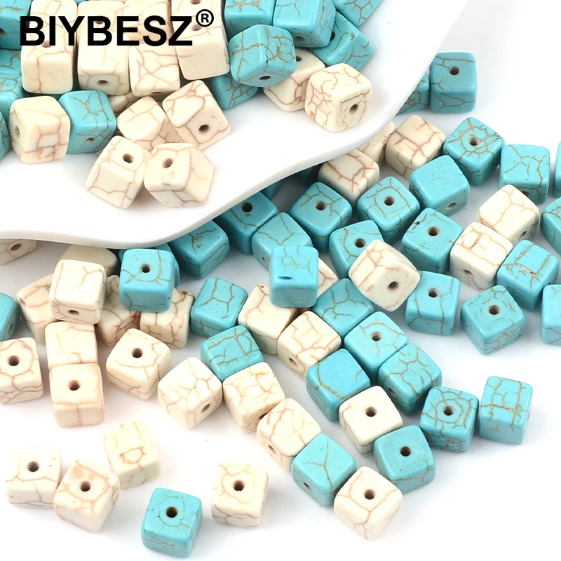 Square Blue White Natural Stone Beads For Jewelry Making Diy Bracelet Necklace Howlite Spacer Loose Bead Handmade