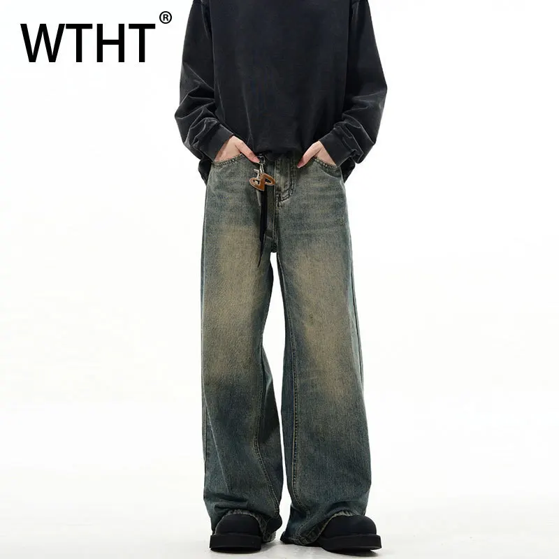 

Мужские джинсы WTHT в винтажном стиле, модные, с эффектом потертости, прямые, повседневные, летние, американского стиля, широкие штанины, модель 2026 года, 2A2987