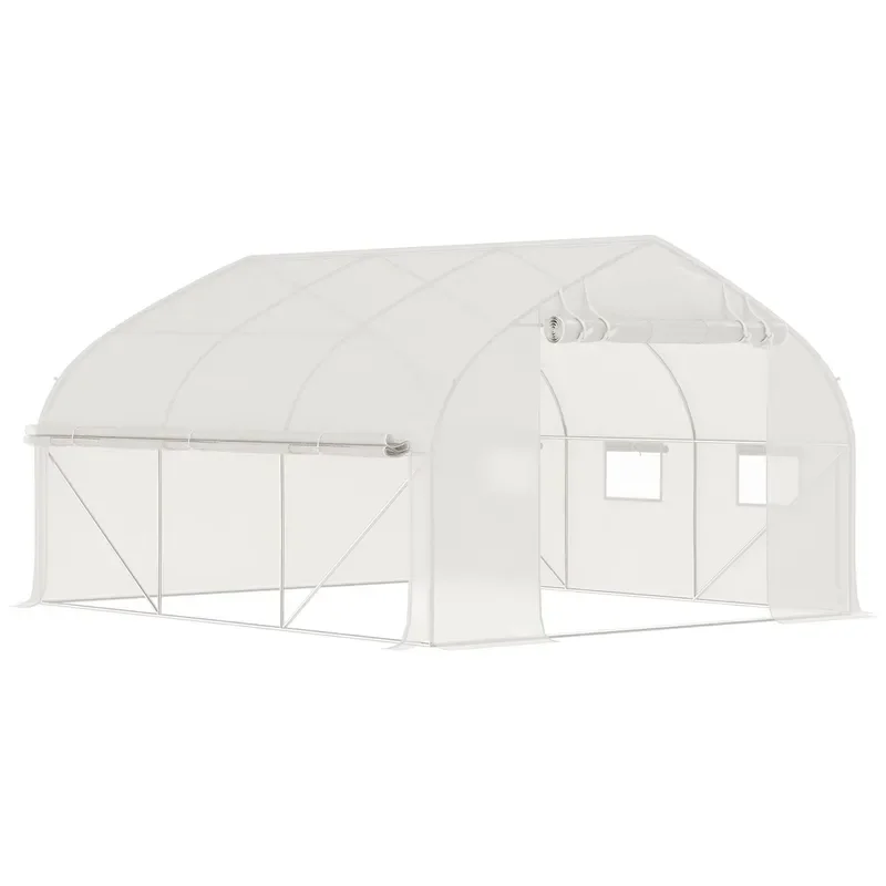 Tunnel Agricultural Greenhouse for 11.5 Ft Steel Hoops with Mesh Door Green Color Large Size Film Cover