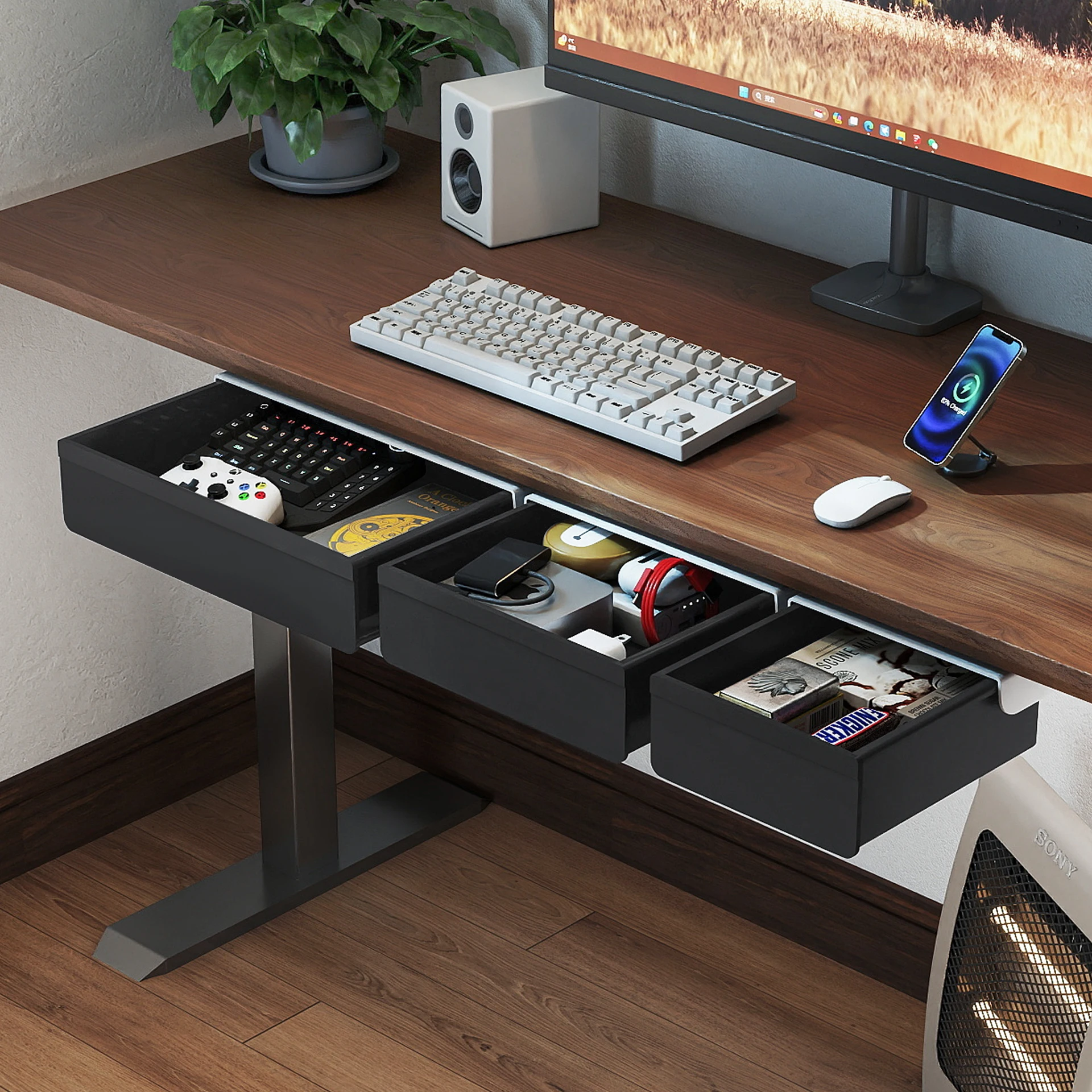 Tech Accessories Storage - درج تحت المكتب شفاف أسود متعدد