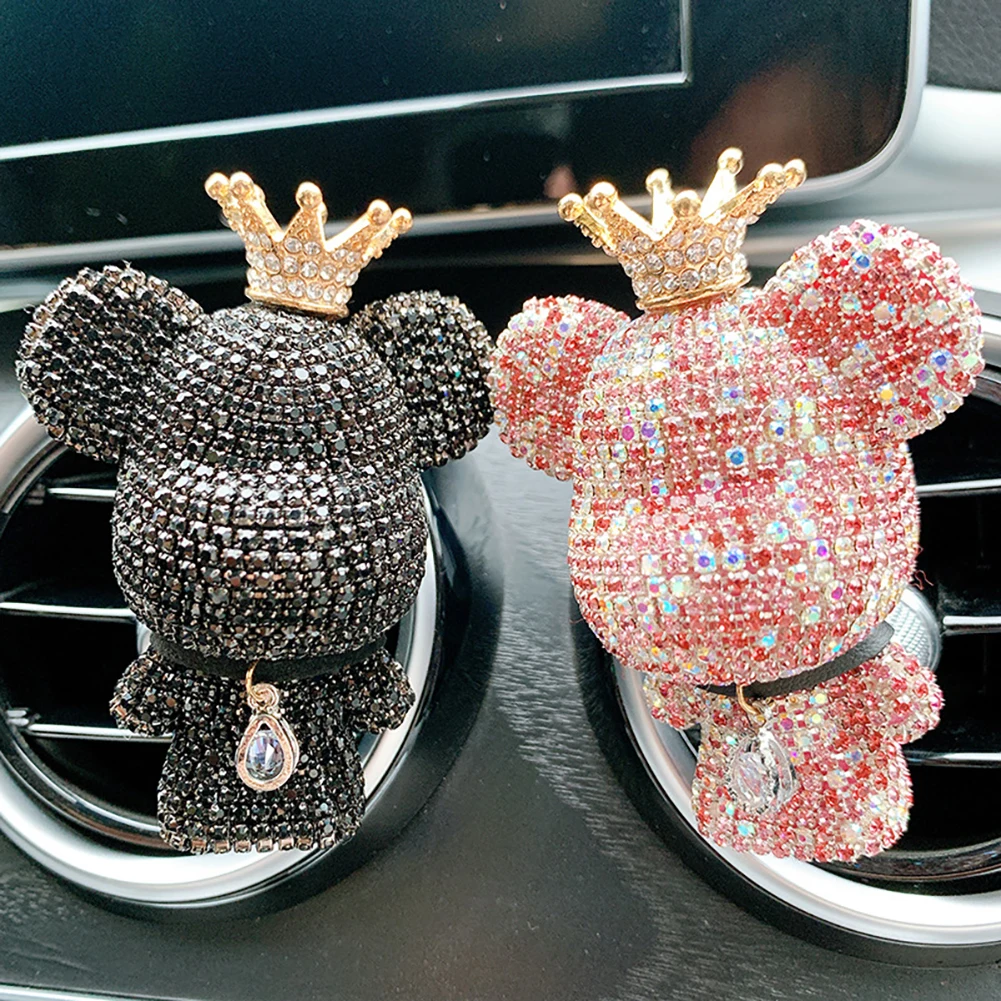 Colgante de oso con lazo de cristal y diamantes de imitación para coche, adornos colgantes para espejo, decoración Interior de coche ostentosa con diamantes, accesorios para mujer