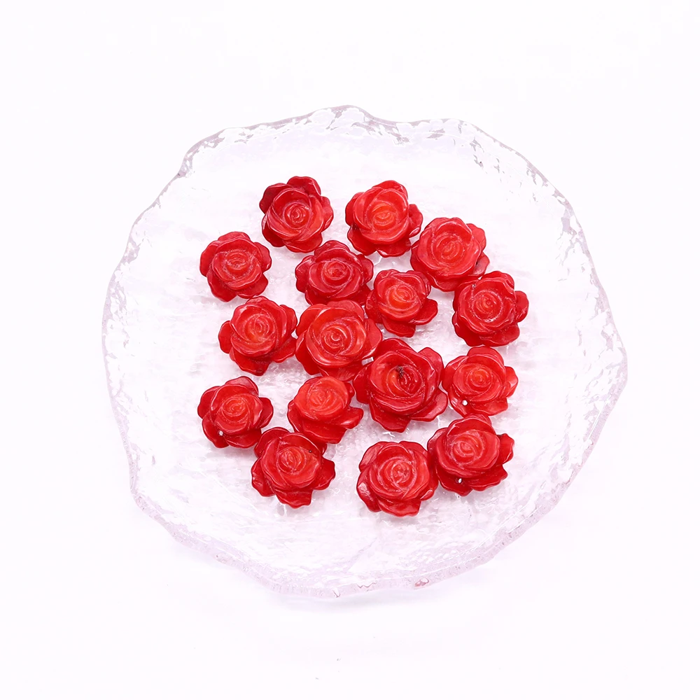 Natural Sea Bamboo Red Coral Stone Pendants Carved Rose Flower Earring Charms for Jewelry Making DIY Necklace Earrings Jewelry