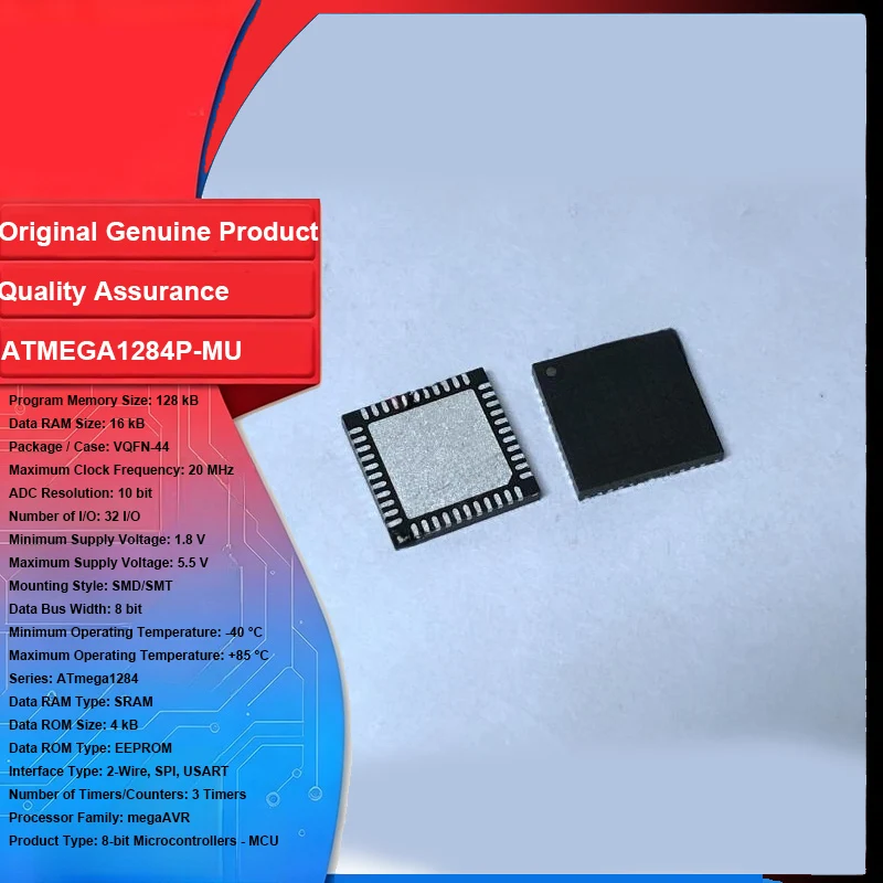 Original New 1Pcs ATMEGA1284P-MU VQFN-44 20 MHz 8 bit Microcontroller Integrated Circuit IC Chip for PCB Board  Electronic DIY