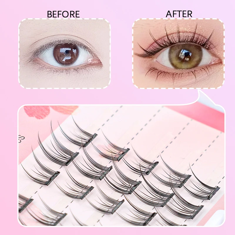 Ysdo-粘着性のつけまつげ,個々の天然まつげ,シングルクラスターのセグメント,コミックまつげエクステ,接着剤フリー,目を拡大