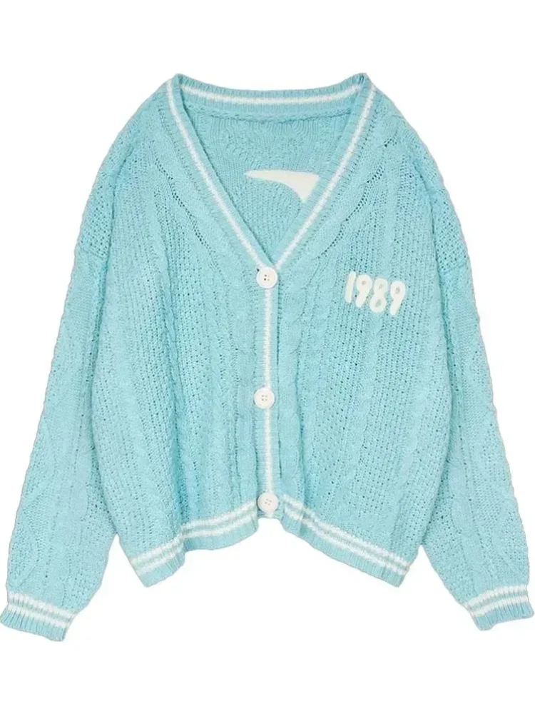 Women\'s knitted sweater cardigan long sleeve V-neck 2024 new coat fashion full match top