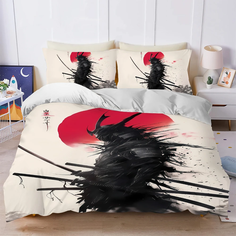 

Черно-белый комплект постельного белья с японским самураем и вороной, мягкий, из 3 предметов, летний, комфортный, для студенческого общежития, дома, детской кроватки