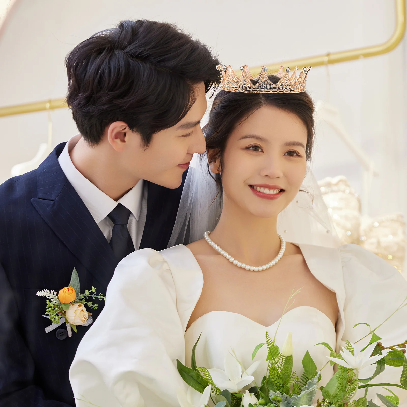 

1Pcs Baroque Round Crown Golden Rhinestone Wedding Tiara Bridal Hairpiece Party Headwear Baroque Crown Wedding Hair