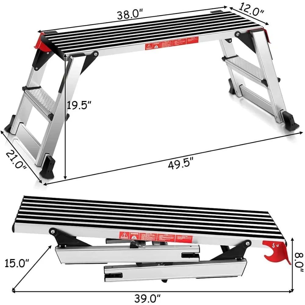 40'' Step Stool Folding Ladder Portable Work Bench Aluminum Drywall Stool with Non Skid Rubber Platform Step with Max
