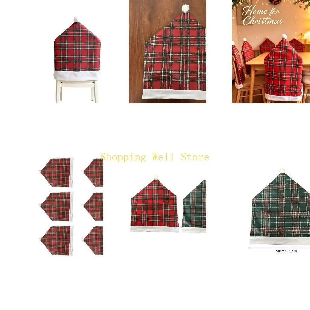 KX4B 6-Pack Pointed Holiday Chair Back Slipcovers, Patterned Polyester Sleeves for Christmas Dining in Hotels and Restaurants