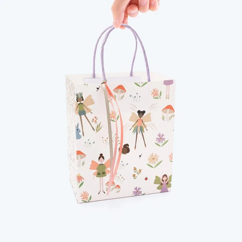

8Pcs Woodland Fairy Theme Birthday Flower Mashroom Gift Bag with Ribbon Decorations Birthday Party Baby Shower Candy Paper Bag