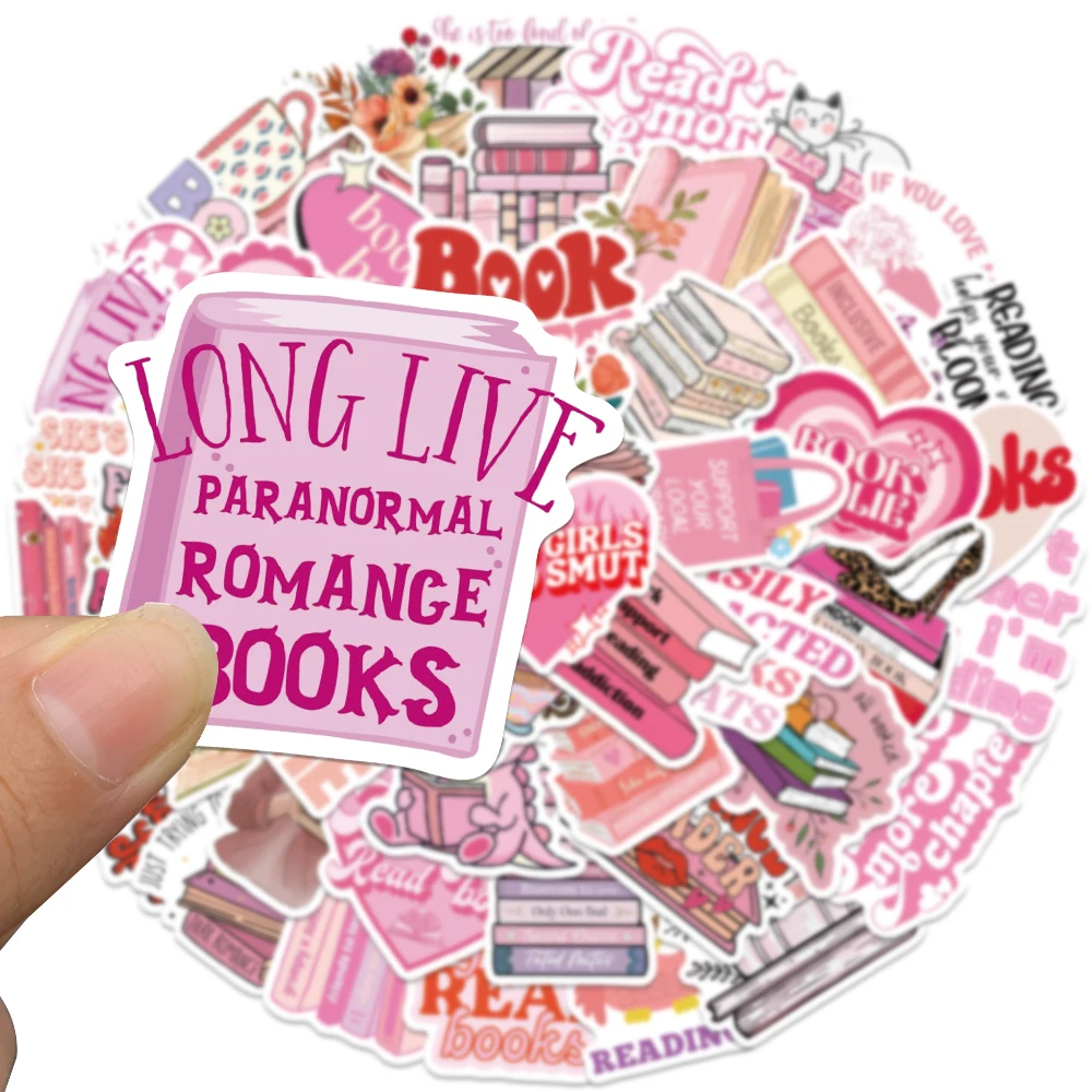 50pcs Cartoon Pink Bookish Stickers Aesthetic Reading Book Stickers Laptop Water Bottle Luggage Phone Waterproof Vinyl Decals