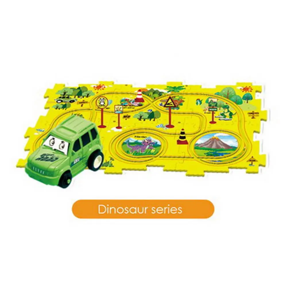 Auto elettrica dinosauro scena bambini divertimento Puzzle assemblaggio elettrico Rail Car Puzzle 13 pezzi giocattoli creativi confezione regalo B028