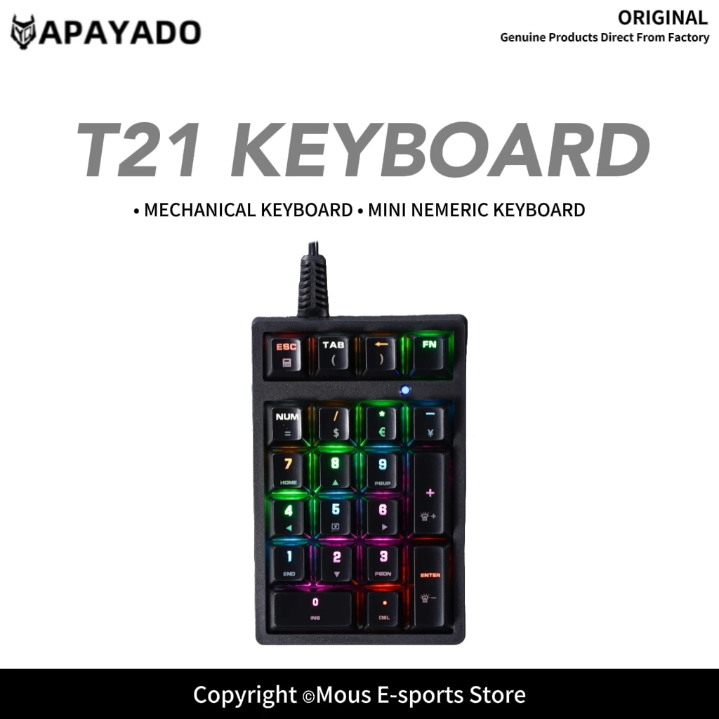 Teclado Numérico Mecánico T21 con Interruptor Azul, Teclas PBT de Doble Inyección, APAYADO Ultracompacto de 21 Teclas, Teclado Numérico con Cable para Bancistas