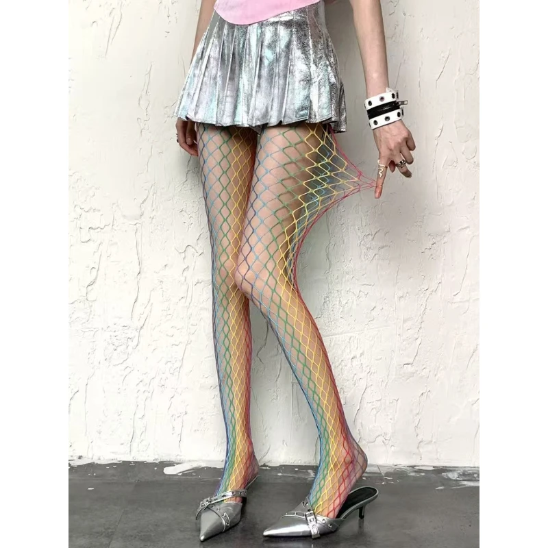 Rainbow fishnet stockings, fishnet pantyhose, colorful fishnet socks, mesh base pantyhose, matching pantyhose, sexy stockings