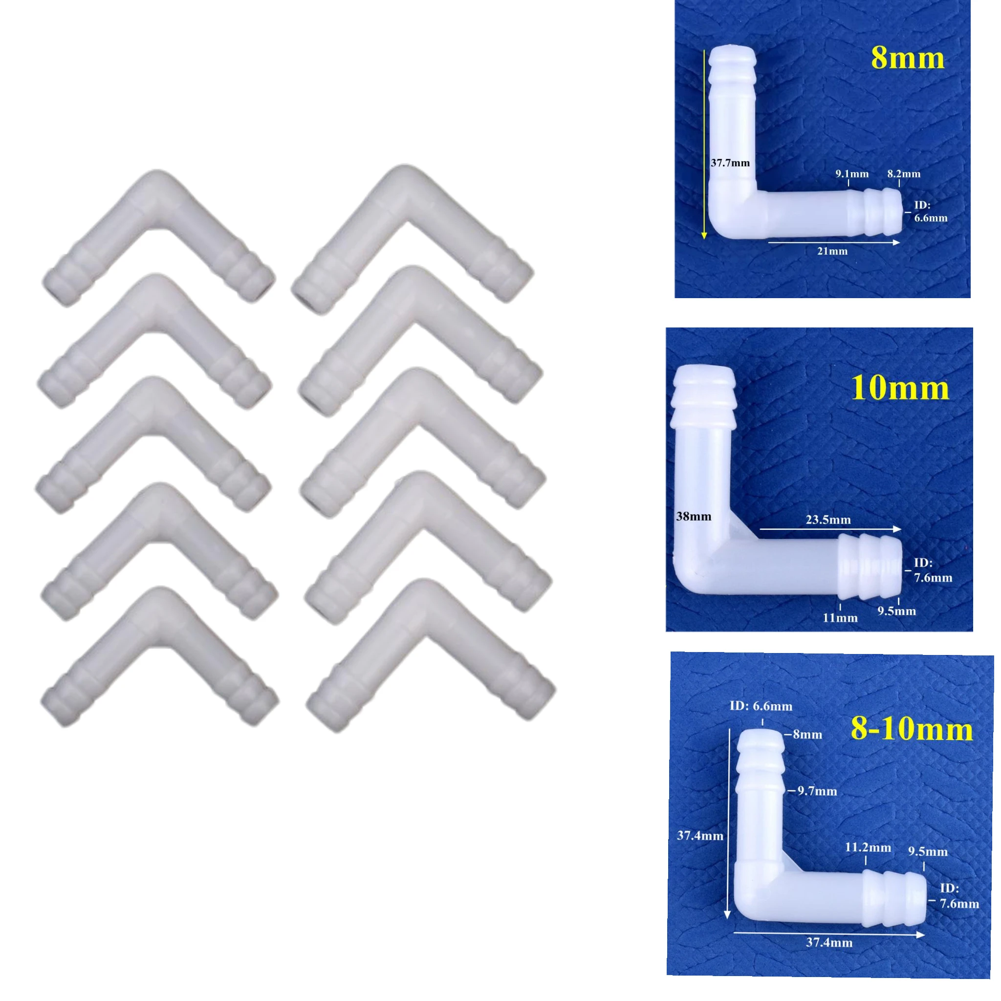 5Pcs Pagoda Joint Connectors, 8/10MM PE Elbow for Aquarium Tank and Garden Watering.