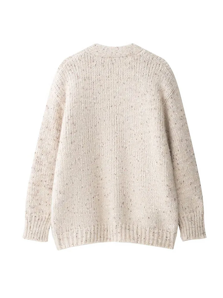 HH, nueva moda para mujer, abrigos tejidos de manga larga, bolsillos lisos con cuello en V, cárdigans sueltos informales de un solo pecho para mujer de otoño