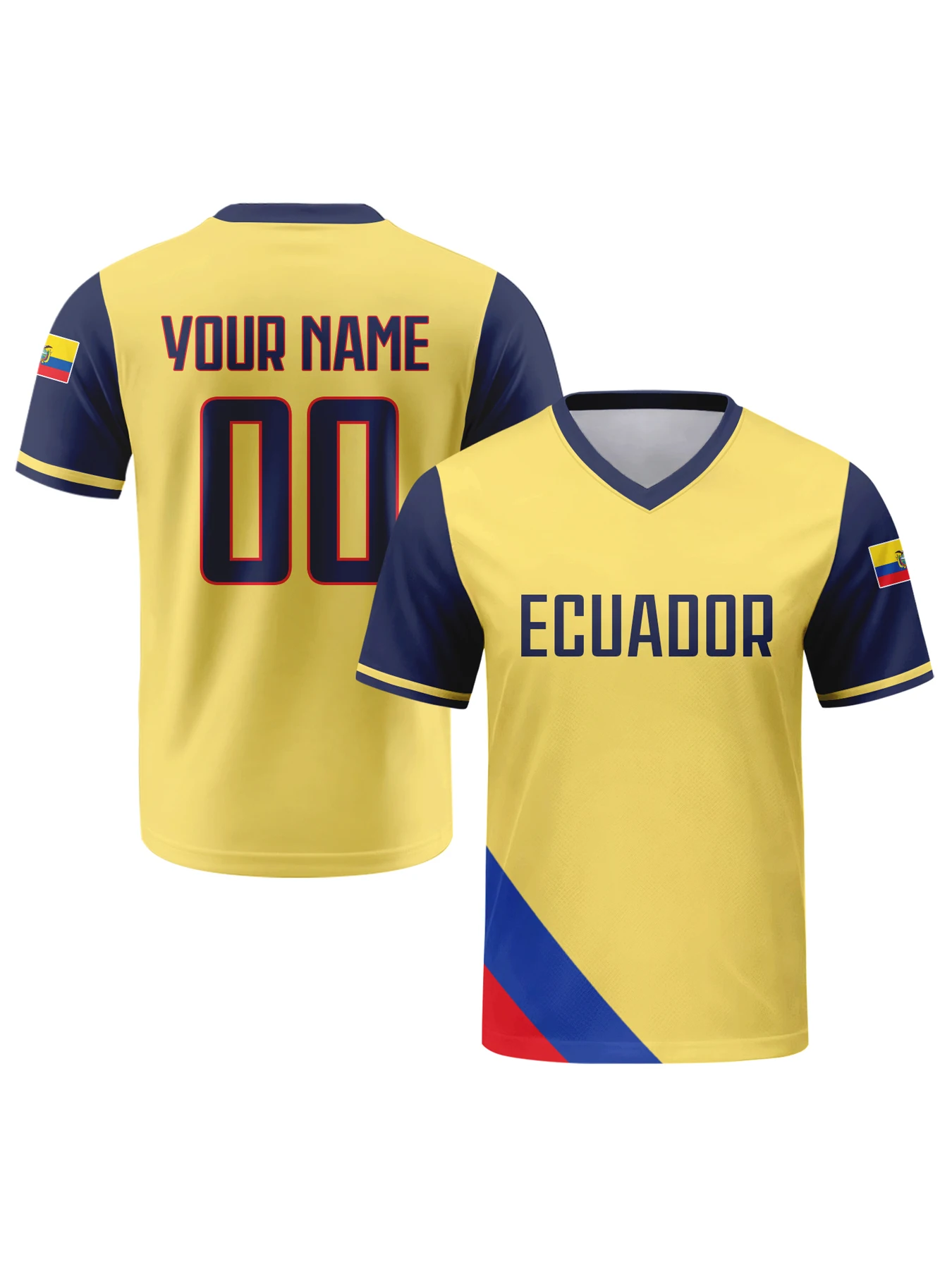 

Custom Ecuador Football Jersey Personalized with Name Number Breathable V-neck Soccer Team Shirt for Men Youth Women