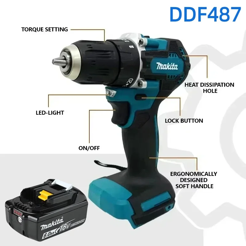 

100% Оригинальный бесщеточный ударный шуруповерт Makita DDF487 18В, электроинструмент, аккумулятор Makita 18В, 100% Оригинальный аккумулятор Makita DDF487