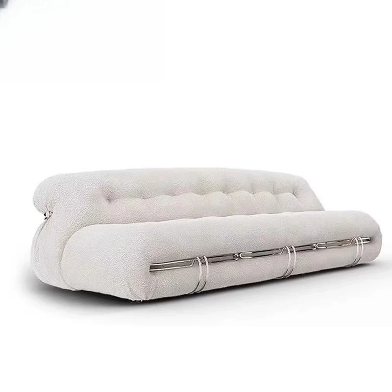 

Cream wind single person three people large steel teeth retro straight row fabric living room sofa