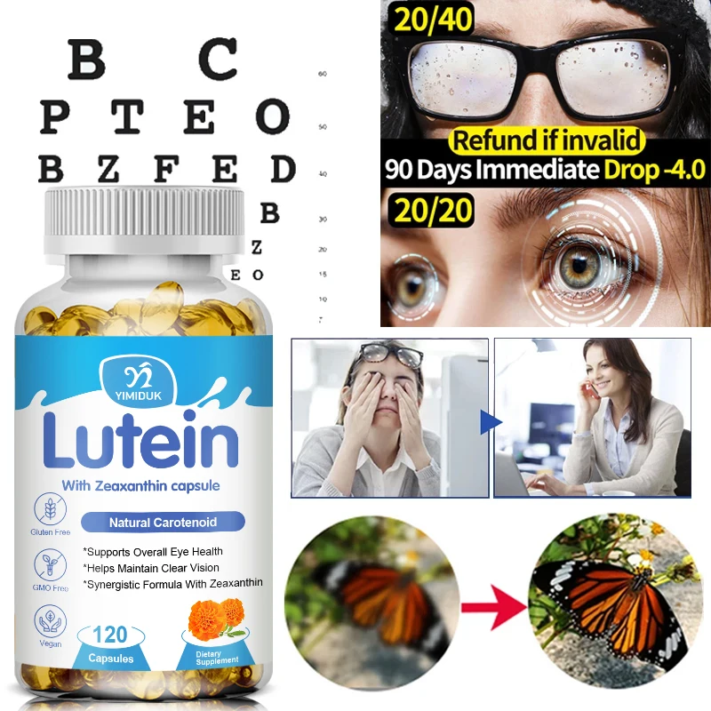 Lutein & zeaxanthin อาหารเสริม lutein & zeaxanthin ที่ใช้จากพืชวิตามินซีแซนทีนบวกลูทีนเสริมสำหรับดวงตา